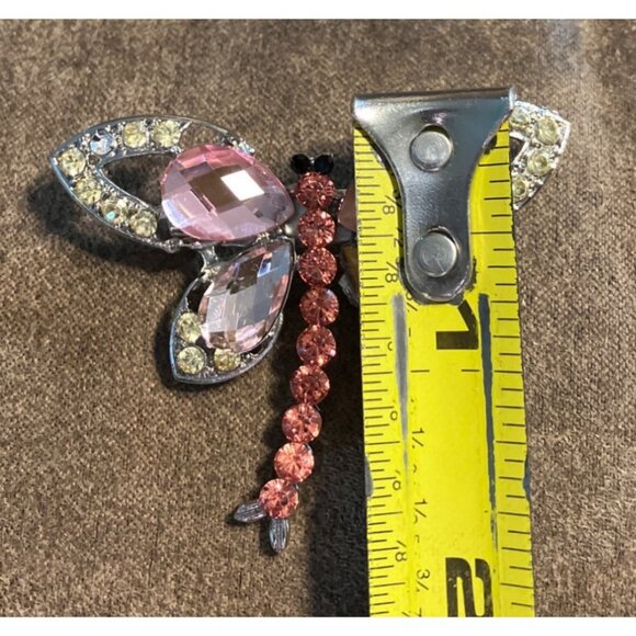 Rhinestone Dragonfly Pin Brooch With Pink & Clear Stones Metal Base - Picture 6 of 7